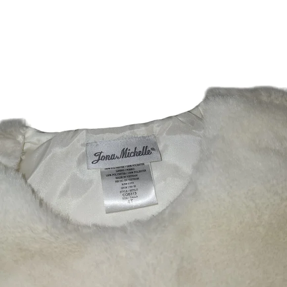 Jona Michelle Girls White Faux Fur Shrug Bolero Formal Size 4T - Picture 5 of 5
